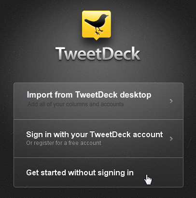 Chromeアプリ：TweetDeck（起動画面、拡大）
